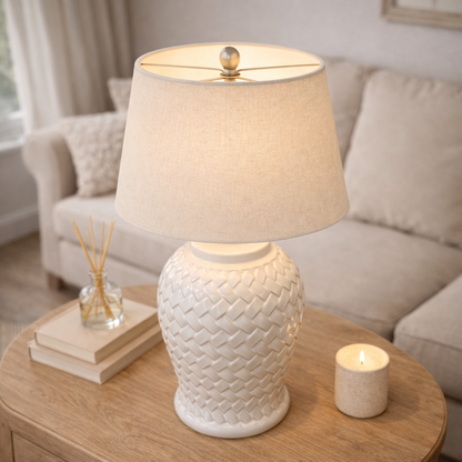 Luxurious Woven Pattern Ceramic Table Lamp with Linen Shade