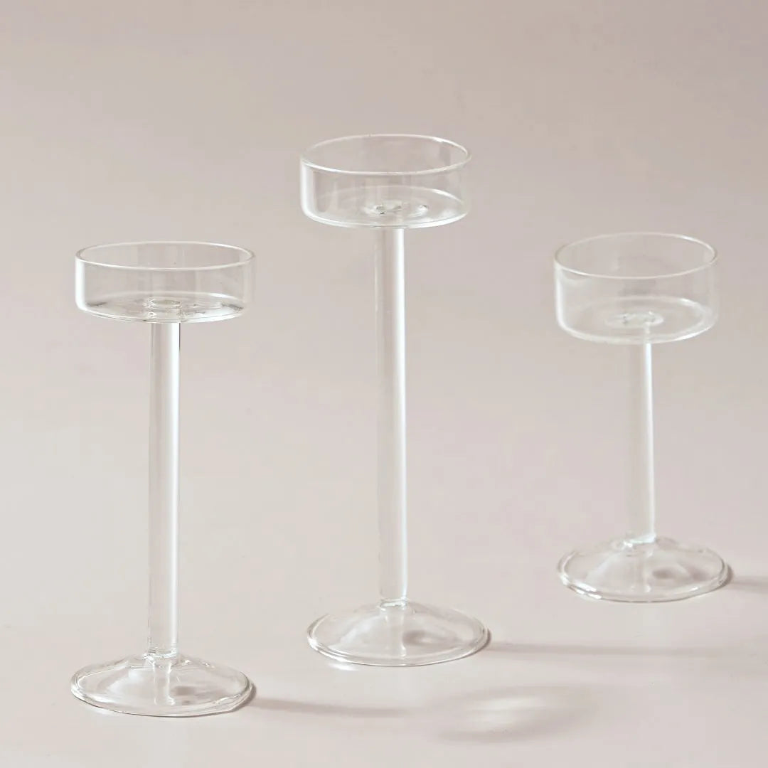 Modern Hand-Blown Tea Light Candle Holders Set - 3 Sizes Lilly & Lula