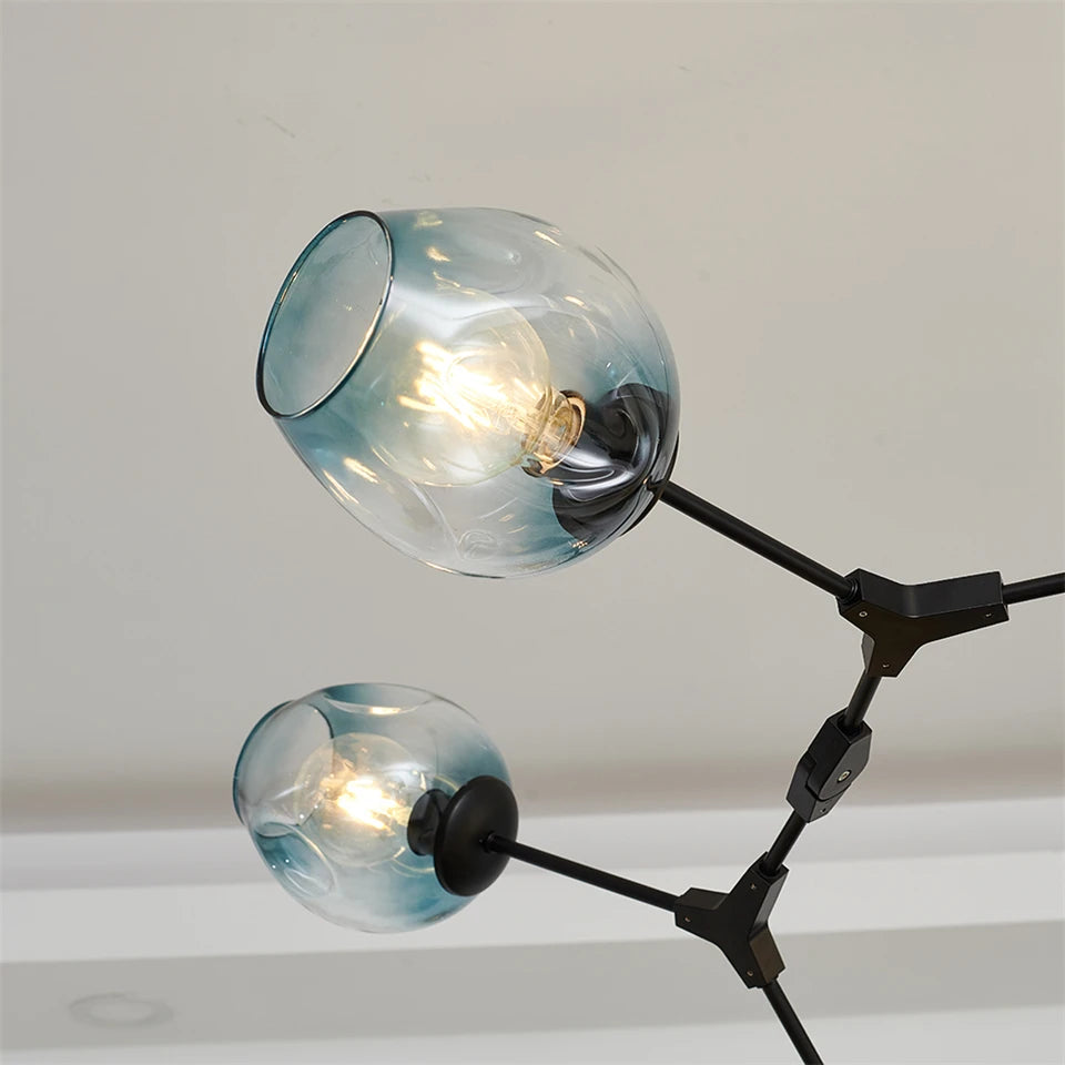 Modern Heritage Clear Glass Ball Semi-Flush Adjustable Bar Chandelier Pendant - Gold & Black Lilly & Lula