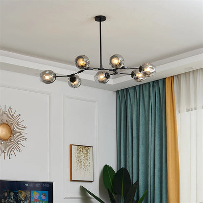 Modern Heritage Clear Glass Ball Semi-Flush Adjustable Bar Chandelier Pendant - Gold & Black Lilly & Lula