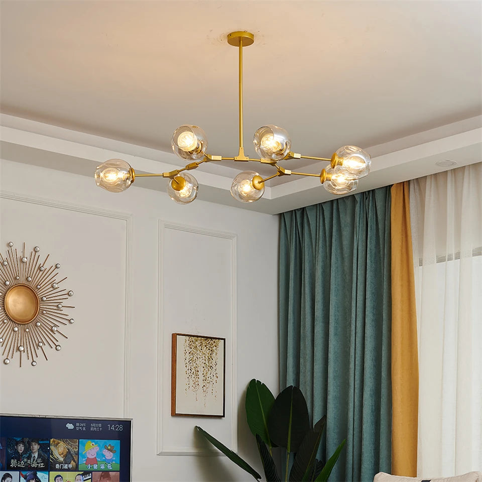 Modern Heritage Clear Glass Ball Semi-Flush Adjustable Bar Chandelier Pendant - Gold & Black Lilly & Lula