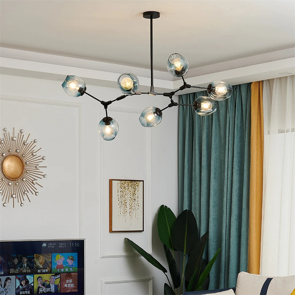 Modern Heritage Clear Glass Ball Semi-Flush Adjustable Bar Chandelier Pendant - Gold & Black Lilly & Lula