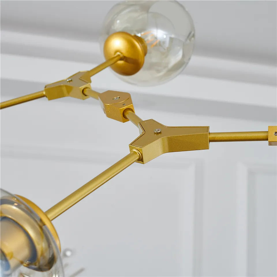 Modern Heritage Clear Glass Ball Semi-Flush Adjustable Bar Chandelier Pendant - Gold & Black Lilly & Lula