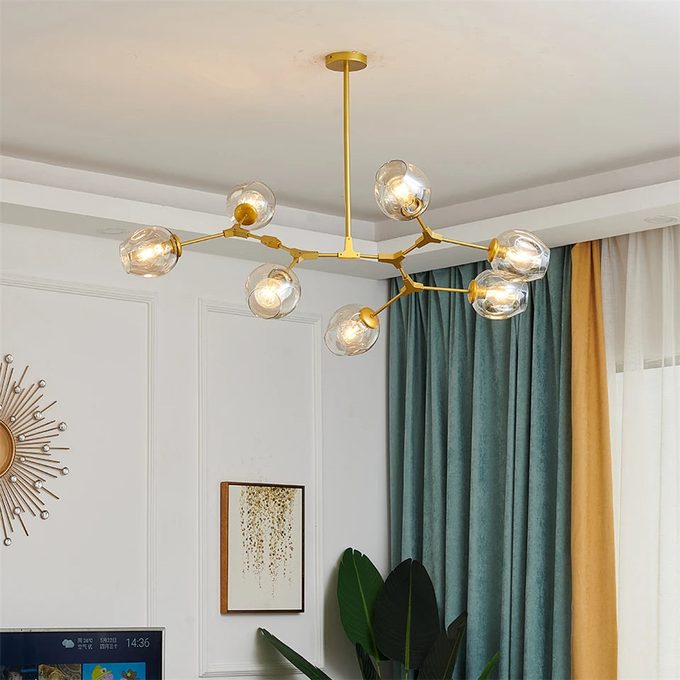 Modern Heritage Clear Glass Ball Semi-Flush Adjustable Bar Chandelier Pendant - Gold & Black Lilly & Lula