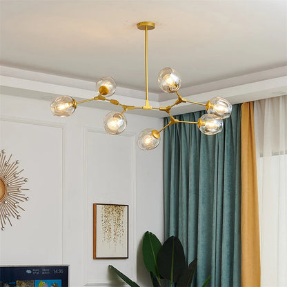 Modern Heritage Clear Glass Ball Semi-Flush Adjustable Bar Chandelier Pendant - Gold & Black Lilly & Lula