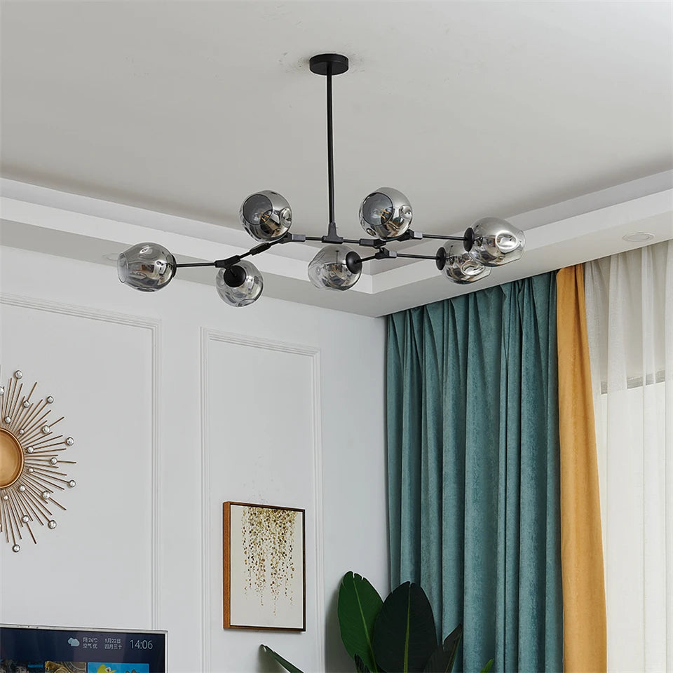 Modern Heritage Clear Glass Ball Semi-Flush Adjustable Bar Chandelier Pendant - Gold & Black Lilly & Lula