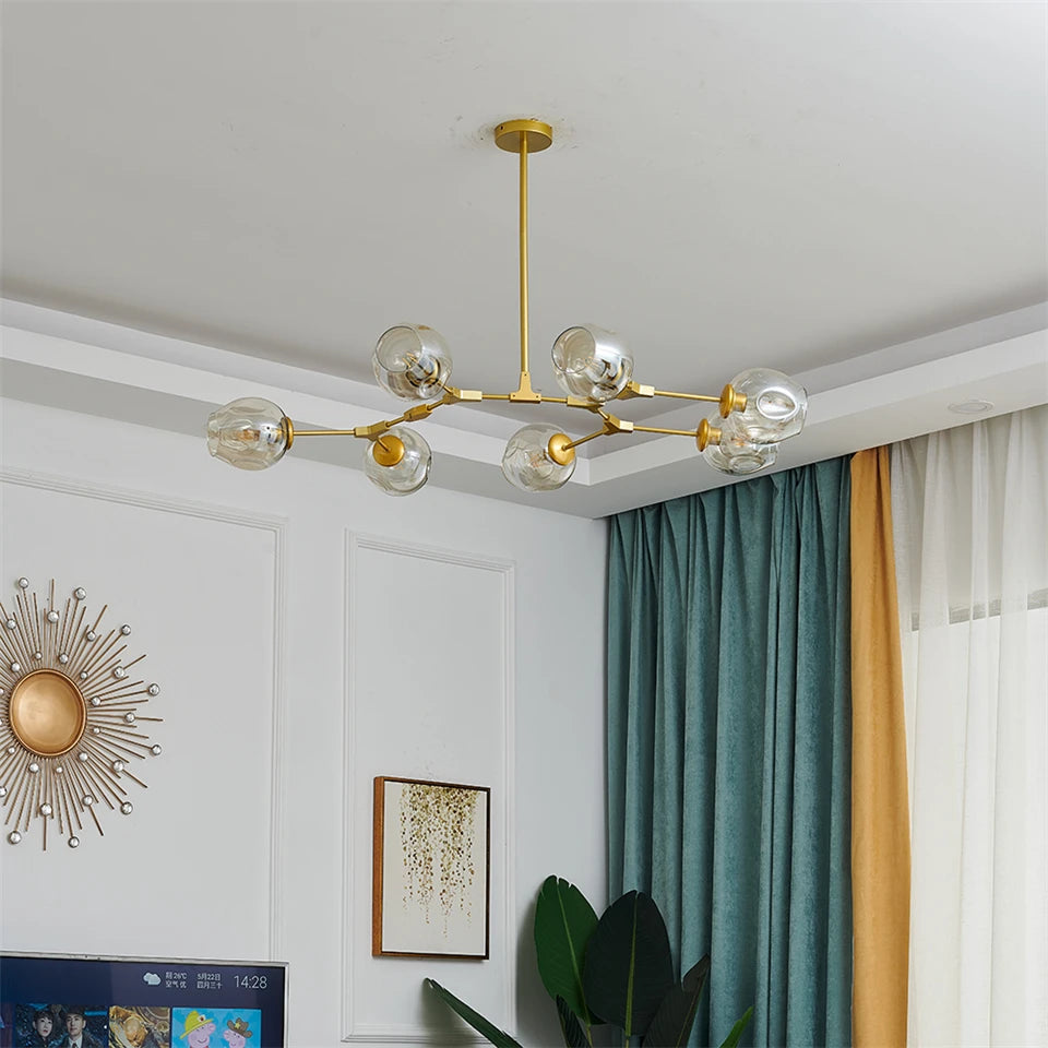 Modern Heritage Clear Glass Ball Semi-Flush Adjustable Bar Chandelier Pendant - Gold & Black Lilly & Lula