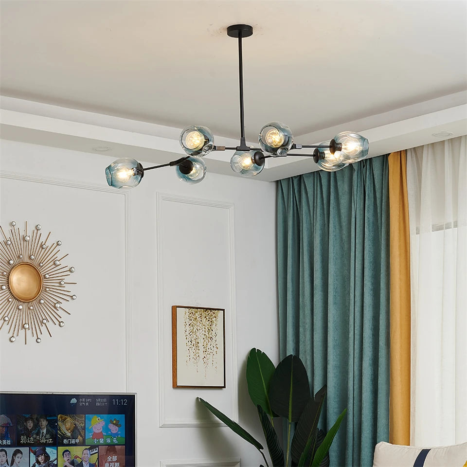 Modern Heritage Clear Glass Ball Semi-Flush Adjustable Bar Chandelier Pendant - Gold & Black Lilly & Lula