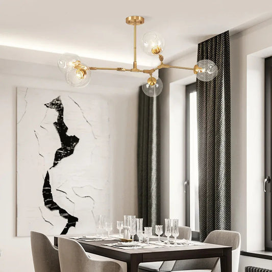 Modern Heritage Clear Glass Ball Semi-Flush Adjustable Bar Chandelier Pendant - Gold & Black Lilly & Lula