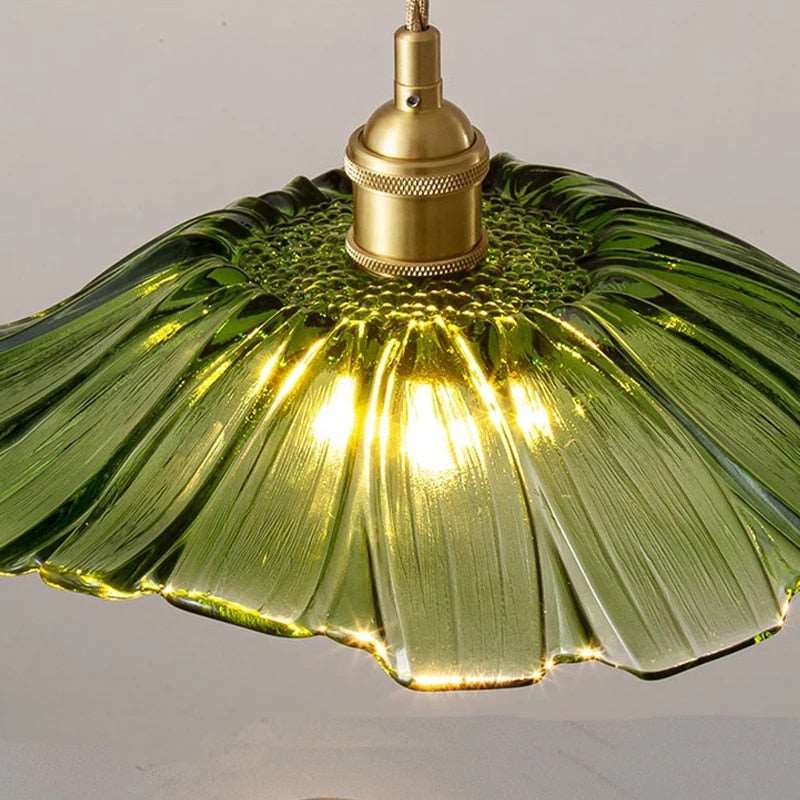 Modern Hibiscus Flower Inspired Glass Hanging Ceiling Pendant - Green Lilly & Lula