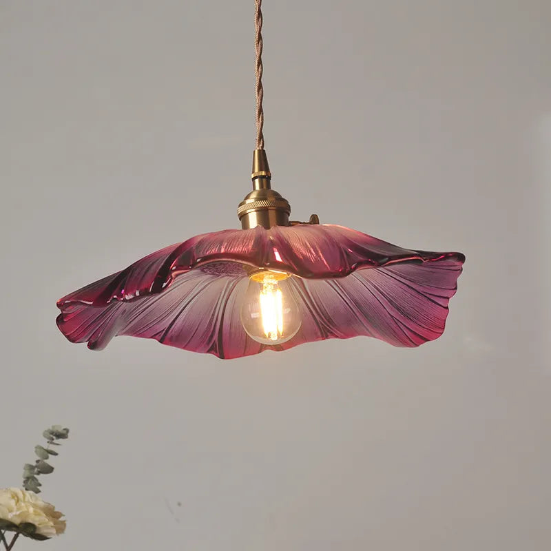 Modern Hibiscus Flower Inspired Glass Hanging Ceiling Pendant - Purple Lilly & Lula