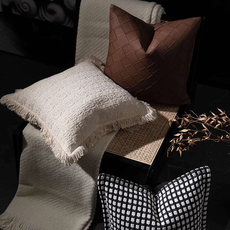 Modern Luxury Ivory Cotton & Linen Cushion Cover With Tassel Detail Lilly & Lula