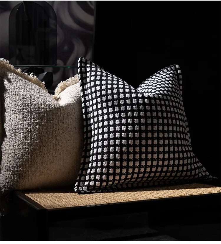 Modern Luxury Ivory Cotton & Linen Cushion Cover With Tassel Detail Lilly & Lula