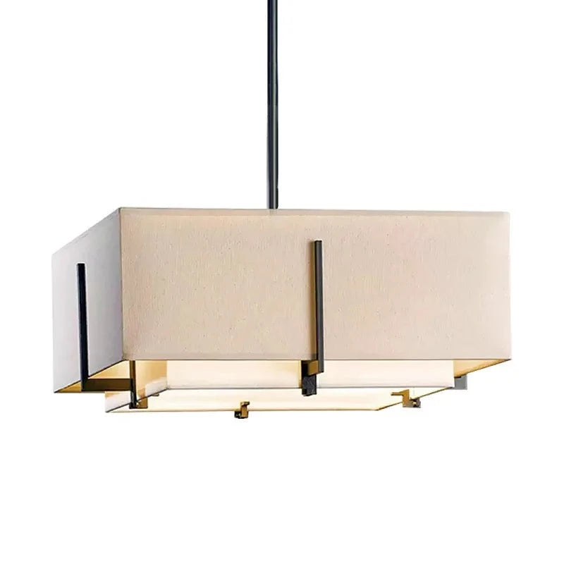 Modern Square Minimalist Pendant Light with Natural Shade - Gold & Black Lilly & Lula