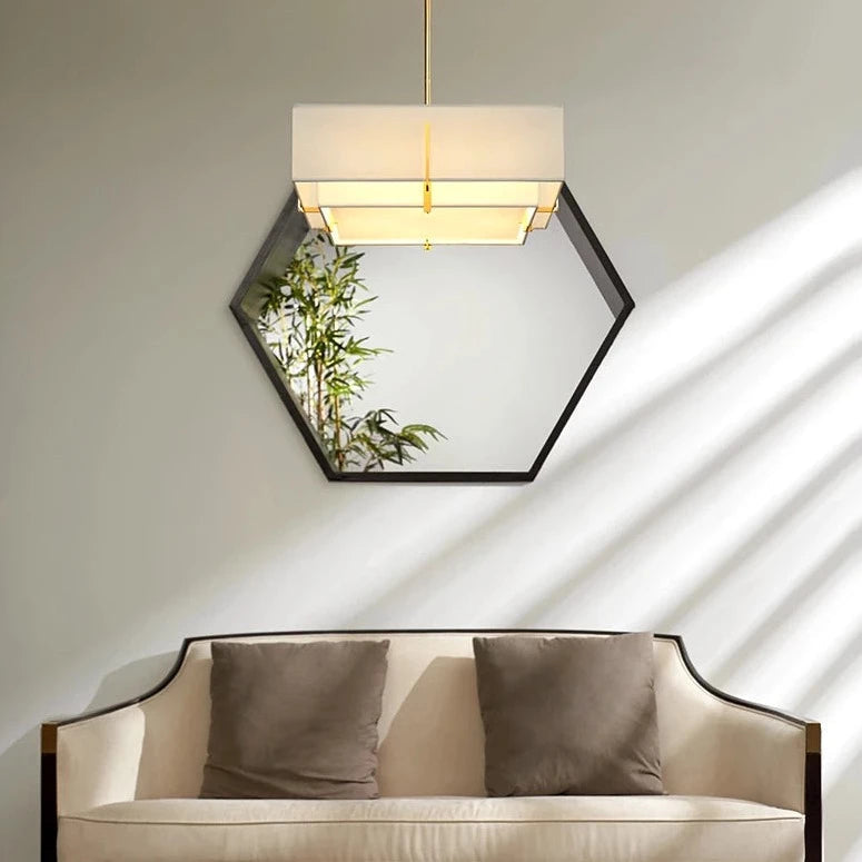 Modern Square Minimalist Pendant Light with Natural Shade - Gold & Black Lilly & Lula