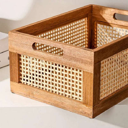 Natural Rattan Solid Wood Storage Box Organiser - 2 Sizes Lilly & Lula