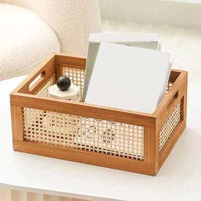 Natural Rattan Solid Wood Storage Box Organiser - 2 Sizes Lilly & Lula