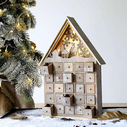 Natural Wooden Christmas Advent Calendar With 25 Drawers & Lights Lilly & Lula