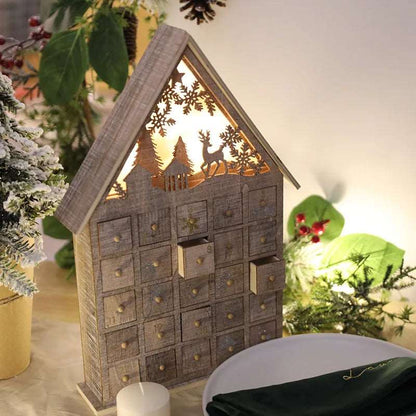 Natural Wooden Christmas Advent Calendar With 25 Drawers & Lights Lilly & Lula