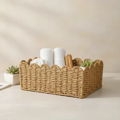 Natural Scallop Woven Wicker Storage Basket - 2 Sizes