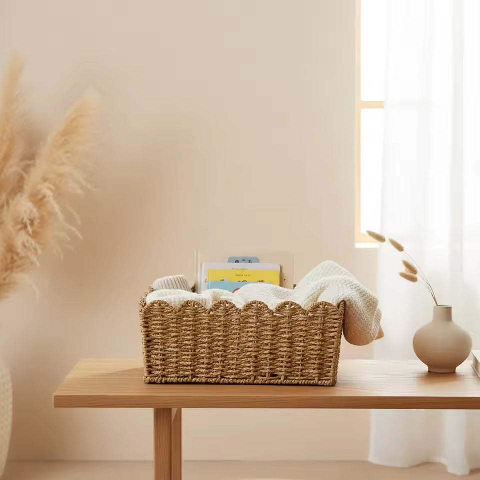 Natural Scallop Woven Wicker Storage Basket - 2 Sizes
