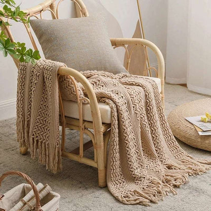 Nordic Knitted Crocheted Throw Blanket with Tassels - 5 Colours Lilly & Lula