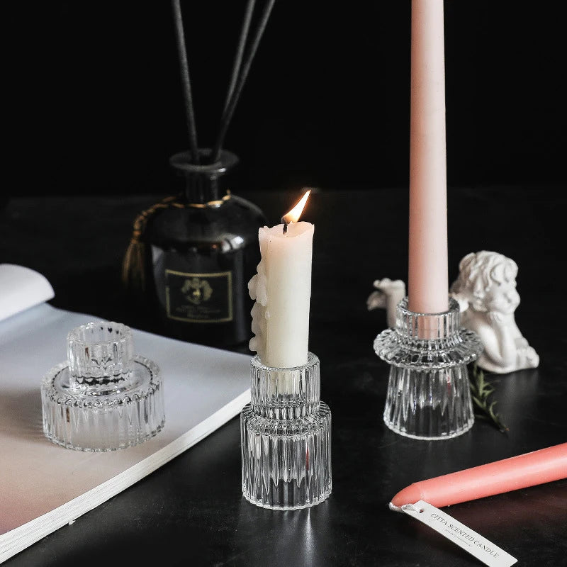 Nordic Minimalist Clear Ripple Glass Candle Holder - 3 Sizes Lilly & Lula