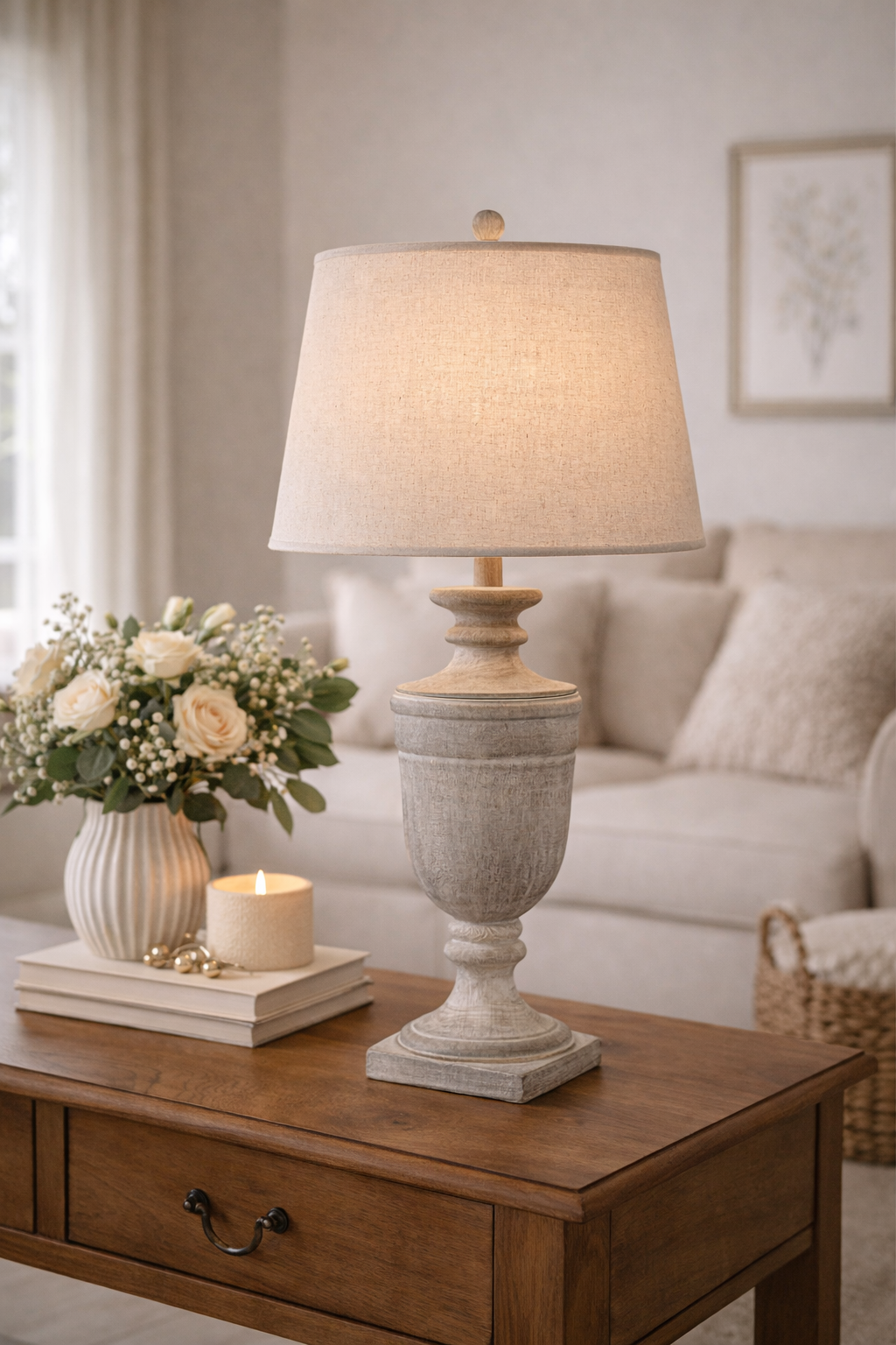 Luxurious Ossia Textured Column Table Lamp with Linen Shade