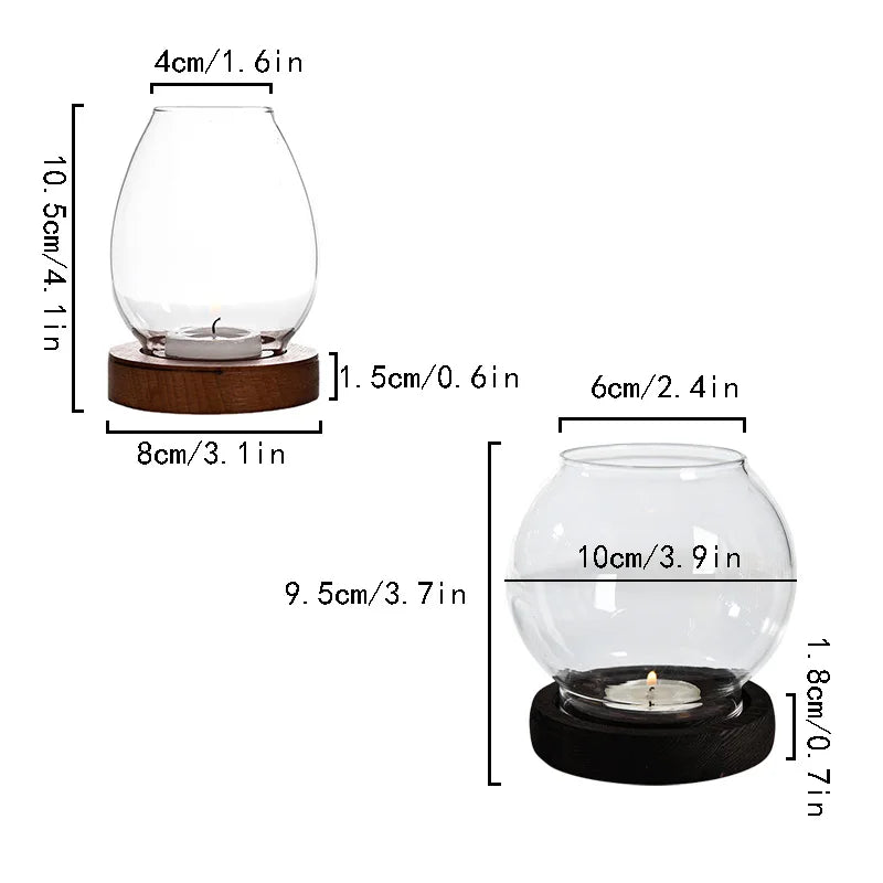 Oval Clear Glass Candle Tea Light Holder With Wood Base - Brown & Black Lilly & Lula