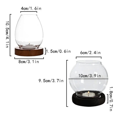 Oval Clear Glass Candle Tea Light Holder With Wood Base - Brown & Black Lilly & Lula