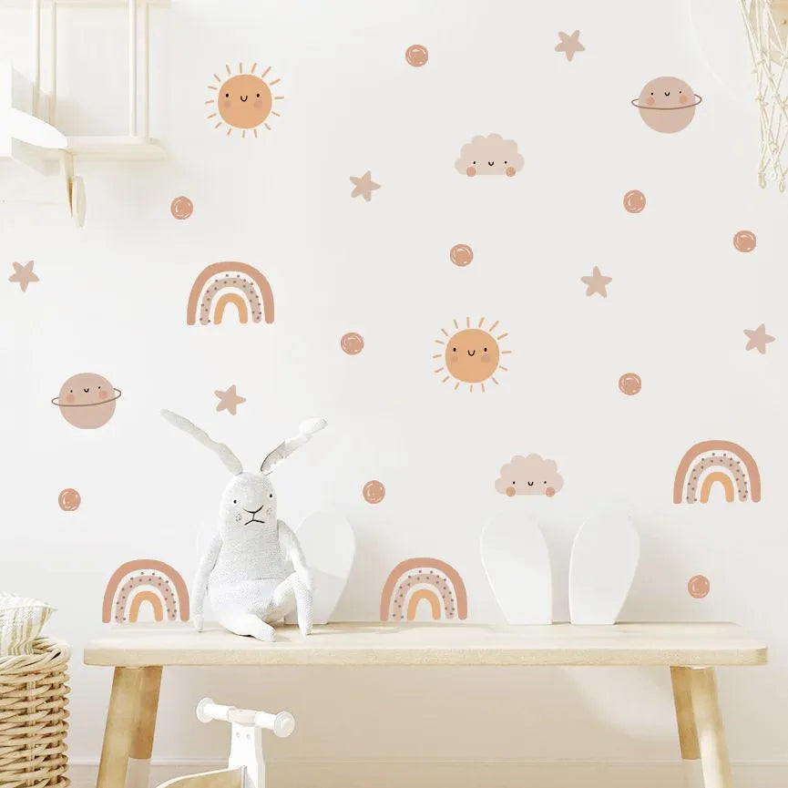 Playful Watercolour Wonders Wall Stickers: Rainbow & Sun Lilly & Lula