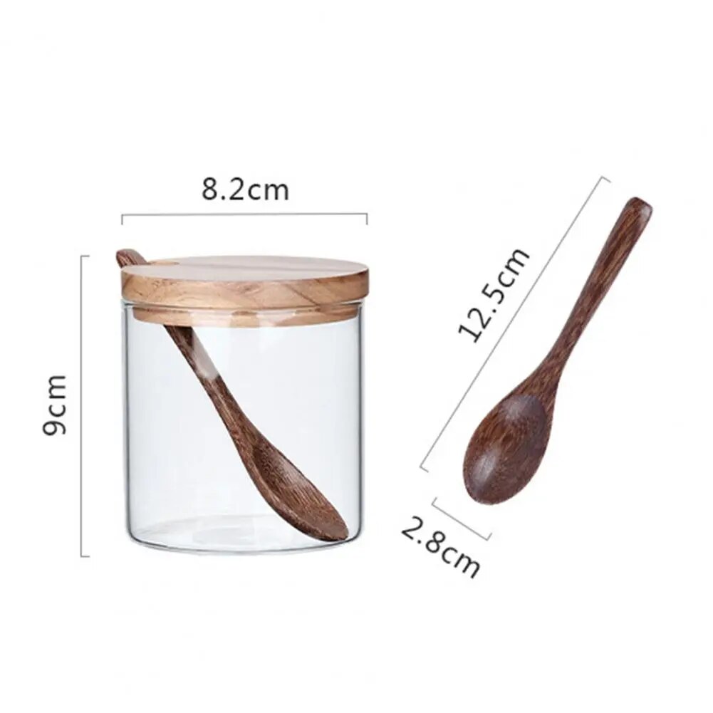 Premium Glass Wood Spice Storage Jar with Wood Spoon Lilly & Lula