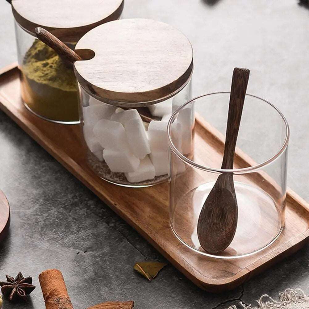 Premium Glass Wood Spice Storage Jar with Wood Spoon Lilly & Lula