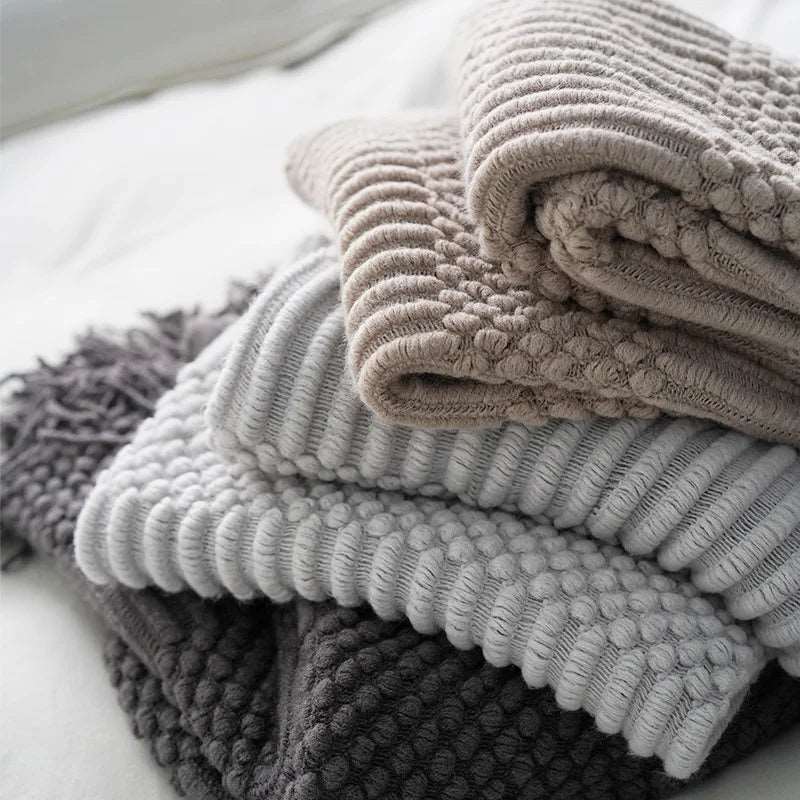 Premium Nordic Style Knitted Throw - Grey, Dark Grey, White & Beige Lilly & Lula