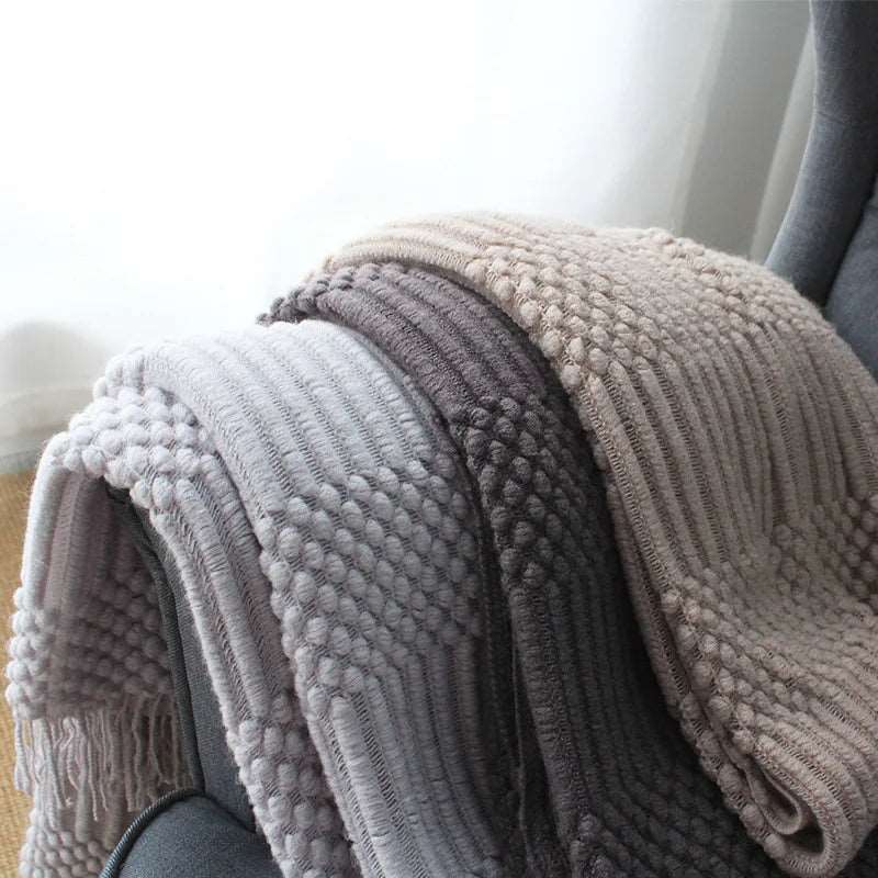 Premium Nordic Style Knitted Throw - Grey, Dark Grey, White & Beige Lilly & Lula