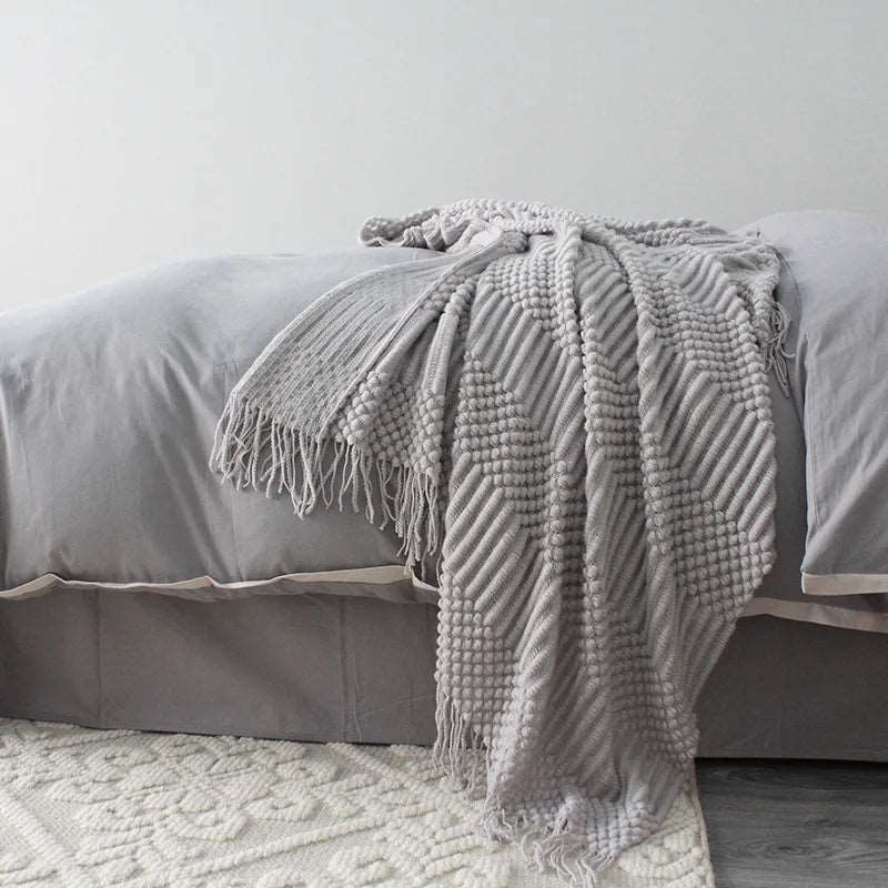 Premium Nordic Style Knitted Throw - Grey, Dark Grey, White & Beige Lilly & Lula