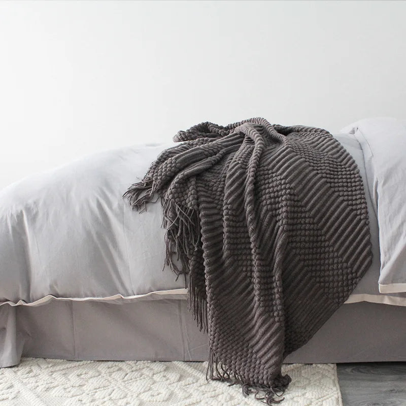 Premium Nordic Style Knitted Throw - Grey, Dark Grey, White & Beige Lilly & Lula