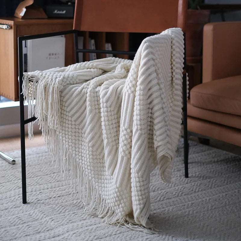 Premium Nordic Style Knitted Throw - Grey, Dark Grey, White & Beige Lilly & Lula