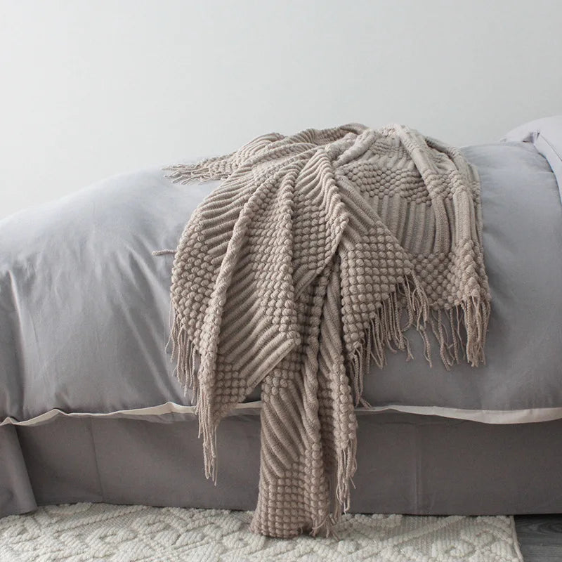 Premium Nordic Style Knitted Throw - Grey, Dark Grey, White & Beige Lilly & Lula