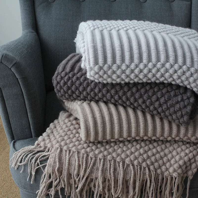 Premium Nordic Style Knitted Throw - Grey, Dark Grey, White & Beige Lilly & Lula