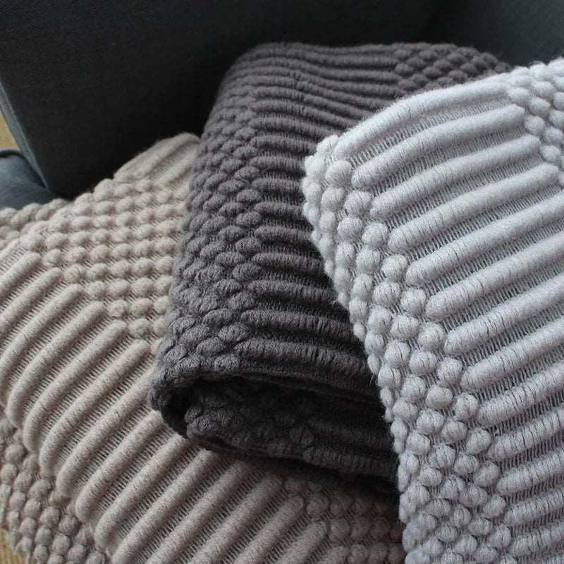 Premium Nordic Style Knitted Throw - Grey, Dark Grey, White & Beige Lilly & Lula