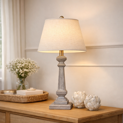 Pula Wooden Table Lamp with Linen Shade
