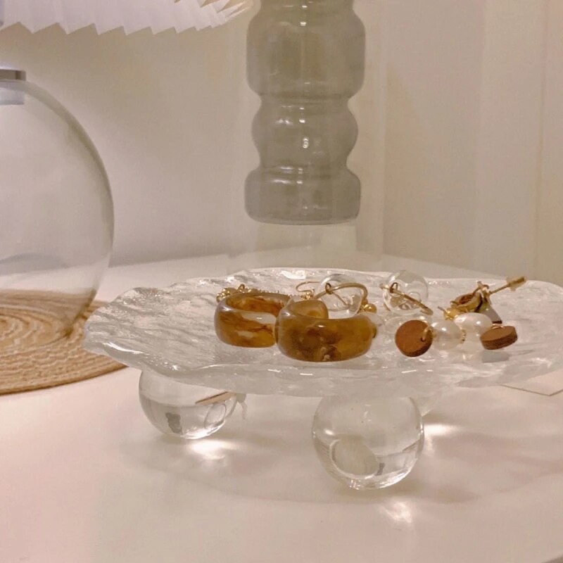 Raised Modern Round Decorative Glass Tray Organiser Lilly & Lula