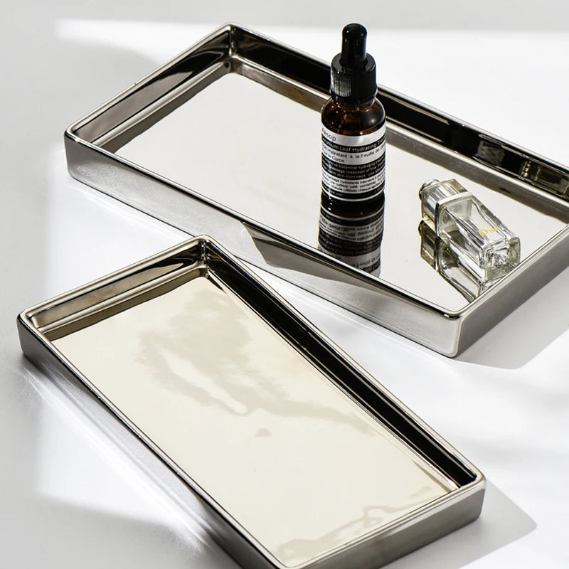 Rectangular Luxury Electroplated Silver Ceramic Tray - 4 Sizes Lilly & Lula