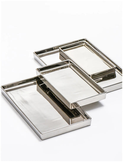 Rectangular Luxury Electroplated Silver Ceramic Tray - 4 Sizes Lilly & Lula