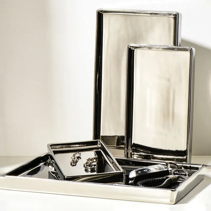 Rectangular Luxury Electroplated Silver Ceramic Tray - 4 Sizes Lilly & Lula