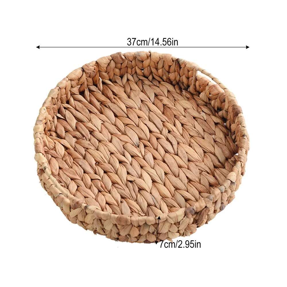 Round Decorative Natural Handwoven Rattan Wicker Tray - 3 Sizes Lilly & Lula