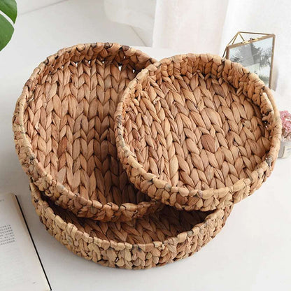 Round Decorative Natural Handwoven Rattan Wicker Tray - 3 Sizes Lilly & Lula