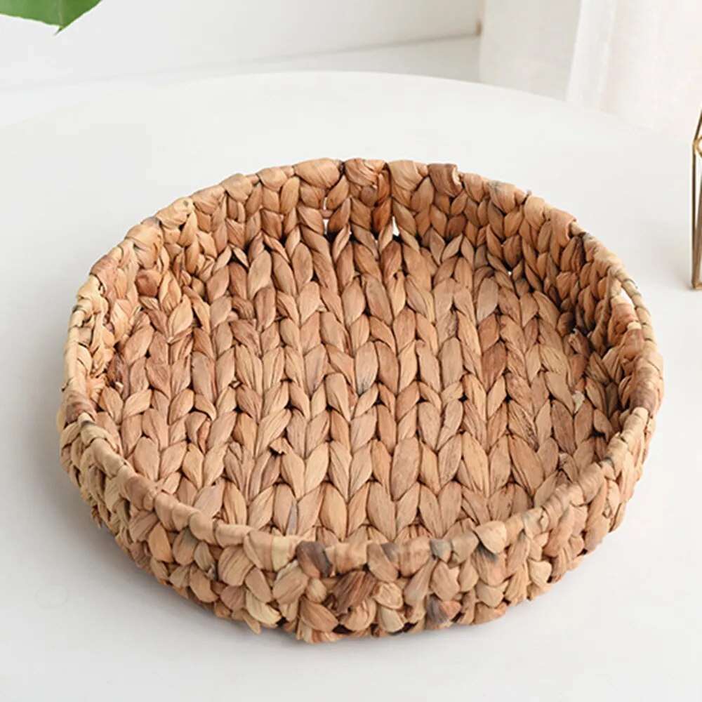 Round Decorative Natural Handwoven Rattan Wicker Tray - 3 Sizes Lilly & Lula