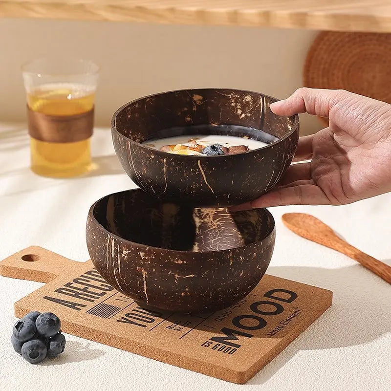 Set of 2 & 4 Eco Friendly Wooden Coconut Serving Bowls with Wooden Spoon - 3 Sizes